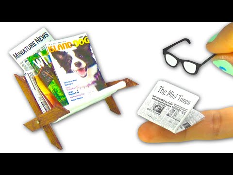 Miniature magazines, newspapers, glasses and magazine rack (that opens/closes!) DIY - YolandaMeow♡