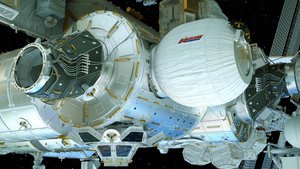 This artist's concept depicts the Bigelow Expandable Activity Module (BEAM), constructed by Bigelow Aerospace, attached to the International Space Station (ISS). The BEAM will be launched to the space station later this year.