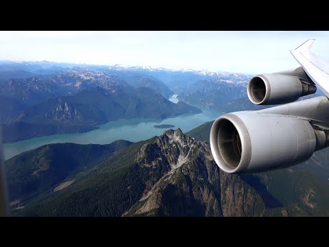 Lufthansa Boeing 747-400 - EXTREME low pass over Coast Mountain Range on approach to Vancouver