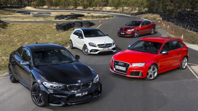 BMW's M2 takes on the Audi RS3 Sportback, Mercedes-AMG A45 and HSV ClubSport LSA.