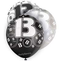 13th Birthday Black Printed Latex Balloons 30.4cm 6pk