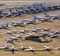 Commercial airliners sit in southern California.