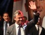 Norbert Hofer candidate for Austria's Presidency for Austria's Freedom Party, FPOE, waves during an after presidential election party in Vienna, Austria, Sunday, May 22, 2016. With all direct ballots counted in today's presidential election, both candidates, right-winger Norbert Hofer and a Greens politician Alexander Van der Bellen, had 50 percent of the vote. Nearly 900,000 absentee ballots are due to be counted tomorrow.