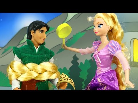 Tangled Starring Elsa as Rapunzel Mini Movie with Frozen Anna and Kristoff Part 1. DisneyToysFan