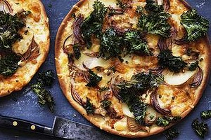 Potato, kale and oyster mushroom pizza.