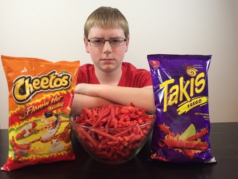 13-yr-old does Takis Fuego & Hot Cheetos Challenge : Crude Brothers