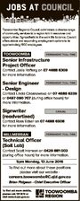 JOBS AT council Toowoomba Regional Council administers a diverse range of community services to a region rich in resources and opportunities. Sympathetic to the work life balance, Council offers stable and expanding employment options to its approximately 1800 employees. TOOWOOMBA PERMANENT FULL-TIME Senior Infrastructure Project Officer Contact Josie Raftery on ...