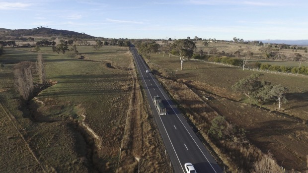 Footage of the Barton Highway from a drone.