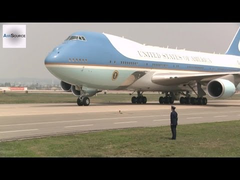 Air Force One Boeing 747 Lands at Osan Air Base, Korea.