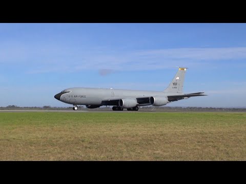 USAF Boeing KC135 Stratotanker screaming power-up & loud takeoff