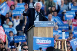 Democratic presidential candidate Sen. Bernie Sanders, I-Vt. speaks during a campaign rally at Qualcomm Stadium on Sunday, May 5, 2016 in San Diego.