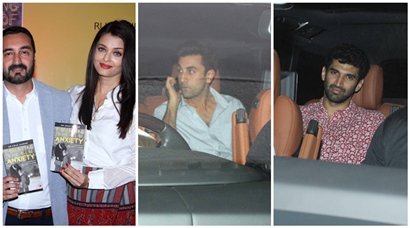 Aishwarya at a book launch; Ranbir, Aditya Roy Kapur at Karan Johar's house