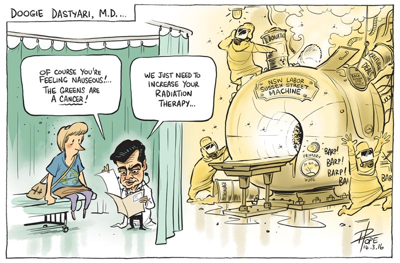 Cartoon: Senator Sam Dastyari launches an attack on the Greens