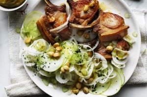 Pork cutlets with apple and fennel salad.