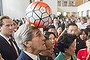 U.S. Secretary of State John Kerry, front left, bounces a soccer ball on his head alongside Chinese Vice Premier Liu Yandong, center, as they greet the Beijing Normal University women's soccer team during the U.S.-China High Level Consultation on People-to-People Exchange at the National Museum in Beijing Tuesday, June 7, 2016.(Saul Loeb/Pool Photo via AP)