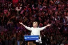 Hillary Clinton celebrates becoming the presumptive Democratic nominee on Tuesday night at a rally in Brooklyn, New York.