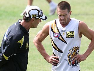 Ben Cousins talks to Terry Wallace at the Richmond training session at Victoria Park.