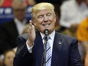 Republican presidential candidate Donald Trump speaks to supporters during a campaign rally, at the Rimrock Auto Arena, in Billings, Mont., Thursday, May 26, 2016.