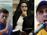 From left to right: opposition leaders Leopoldo Lopez, Maria Corina Machado, and Henrique Capriles (AFP)