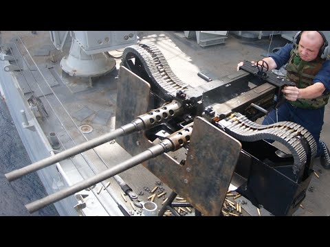 US Sailors Firing the Monstrously Powerful Twin .50 M2HB + Twin M240/MK 45/ Mk38