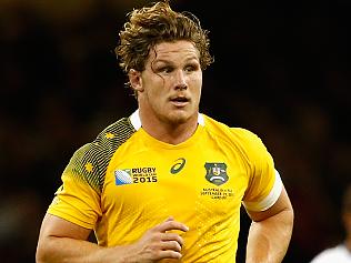 CARDIFF, WALES - SEPTEMBER 23: Michael Hooper (l) and David Pocock of Australia in action during the 2015 Rugby World Cup Pool A match between Australia and Fiji at Millennium Stadium on September 23, 2015 in Cardiff, United Kingdom. (Photo by Stu Forster/Getty Images)