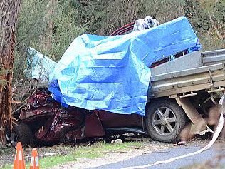 TWO men are dead and another is seriously injured after a horror car crash in Victoria’s southeast. Police have confirmed a car carrying three people crashed into a tree in Stockdale, a rural area near Gippsland. It is believed the accident occurred late Friday night but police and paramedics were not notified until 8.45am Saturday morning, when a local saw the wreckage on Stockdale-Fernbank Rd. Picture Greg Carter