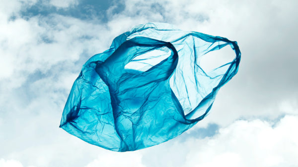 Plastic bag against clouds