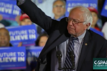 Screen shot from Bernie Sanders' rally in Santa Monica, California, on June 7.