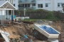 The pool torn from the frontyard of a Collaroy residence shows the destructive power of the Sydney storm.