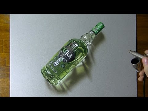 Drawing timelapse: a bottle of Oddka vodka - hyperrealistic art