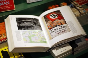 A copy of "Hitler, Mein Kampf – A critical edition" lies on a display table in a book shop in Munich, Germany, Friday, Jan. 8, 2016.