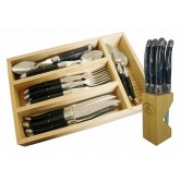 Laguiole by Louis Thiers Pack - Cutlery Set Plus Steak Knife Set with Black Handles