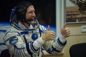 File - Expedition 46 Flight Engineer Tim Peake is seen before having his Russian Sokol Suit pressure checked in preparation for launch aboard the Soyuz TMA-19M spacecraft, Tuesday, Dec. 15, 2015 in Baikonur, Kazakhstan.