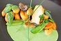 Sweet potato gnocchi with mushrooms, sugar-snap peas and chive cream at Vege Rama in Brisbane.