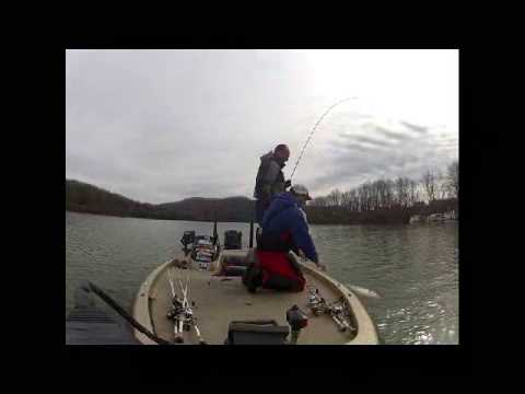 Craig Dowling with Stephen Scoggin 40lb Striper on Cordell Hull Lake