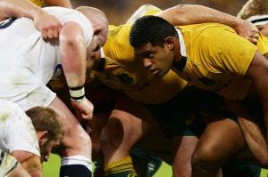 Scrum time: Scott Sio packs down against the  England forwards.