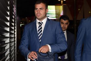 Judiciary appointment: Cronulla Sharks forward Wade Graham arrives at League Central for his hearing on Wednesday night.