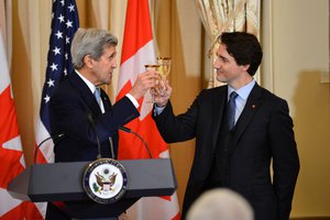 U.S. Secretary of State John Kerry and Canadian Prime Minister Justin Trudeau toast the U.S.-Canada relationship at a State Luncheon in honor of the Prime Minister and his wife at the U.S. Department of State in Washington, D.C., on March 10, 2016, United States