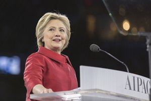 Hillary Clinton speaking at  the  American Israel Public Affairs Committee (AIPAC) Policy Conference in Washington DC 2016