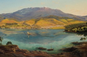 Eugene Von Guerard "View of Hobart Town with Mount Wellington in the Background"  