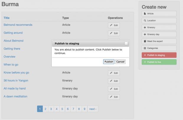 Publishing to staging environment