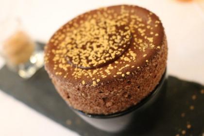 Chocolate sprinkled with gold dust, at Auberge Nicolas Flamel, a restaurant in the oldest house in Paris.