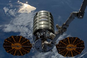 Orbital ATK's Cygnus cargo craft is released by the International Space Station's Canadarm2 robotic arm in this photograph by European Space Agency astronaut Tim Peake, 14 June, 2016. Aboard Cygnus is the Spacecraft Fire Experiment-1 (Saffire-1), the first of a three-part experiment that will be conducted over the course of three flights to investigate large-scale flame spread and material flammability limits in long duration microgravity.