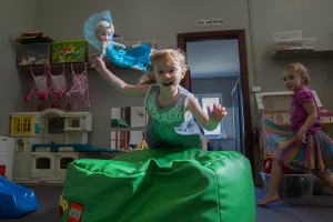 Taking turns: Four-year-olds Addison Cameron, left,  and Zarah Ransom  at the Balcombe Heights Playgroup. in Sydney