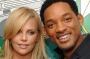 From left, actors Charlize Theron, Jason Bateman and Will Smith make an appearance on MTV's "Total Request Live" show, ...