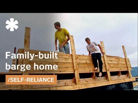 Oregon "teens + dad" team build floating barge home-workshop