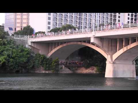 Sunset boat ride to watch the bats under the Congress Avenue Bridge in Austin, TX.