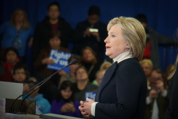 Hillary Clinton speaks to supporters after conceding to Bernie Sanders in New Hampshire (Photo by Ted Eytan)