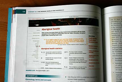 A screenshot of the health section of this site printed in a textbook.