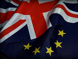 Flags of the United Kingdom and the European Union are seen in Sydney, Thursday, June 16, 2016. Australian Treasurer Scott Morrison has warned against "jumping at shadows" ahead of the British referendum on whether to split from the European Union. Mr Morrison has called for calm, saying the implications of a potential Brexit will become clearer in weeks and months ahead. (AAP Image/Dan Himbrechts) NO ARCHIVING